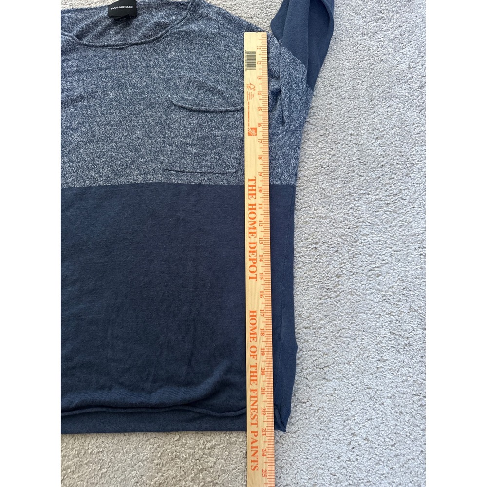 Club Monaco Mens Blue Colorblock 100% Linen Lightweight Knit Sweater Large - Picture 6 of 7